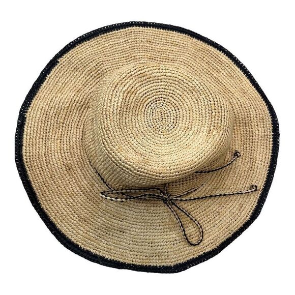 Scala Collezione Women's Natural Fibre Black Trim Wide Brim Sun Hat Tan One Size - Picture 9 of 11
